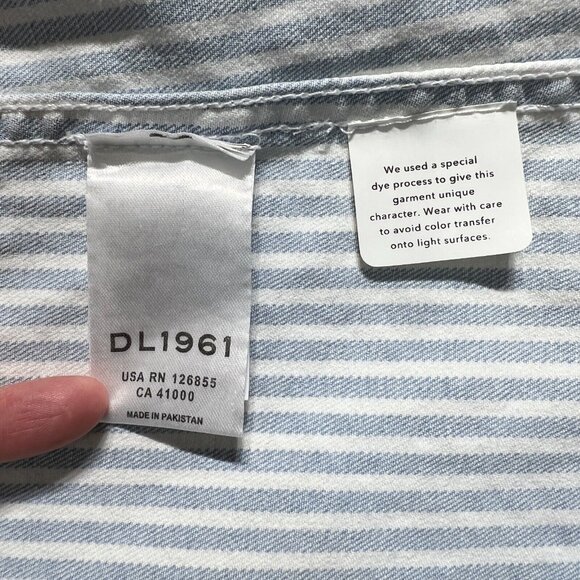 DL 1961 Tank Dress Big Girls Medium Blue White Striped Denim Eilis Button Up NEW - Picture 11 of 11